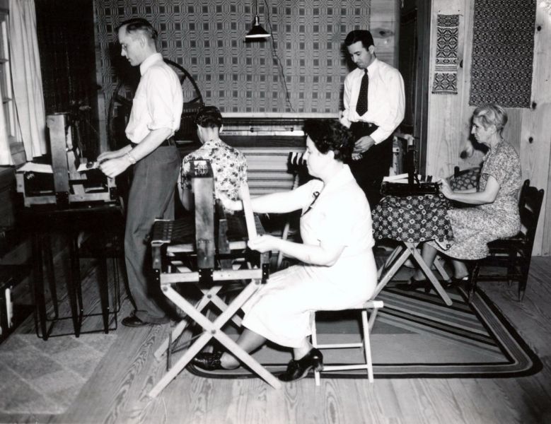 Teaching a weaving class in the old studio, 1937